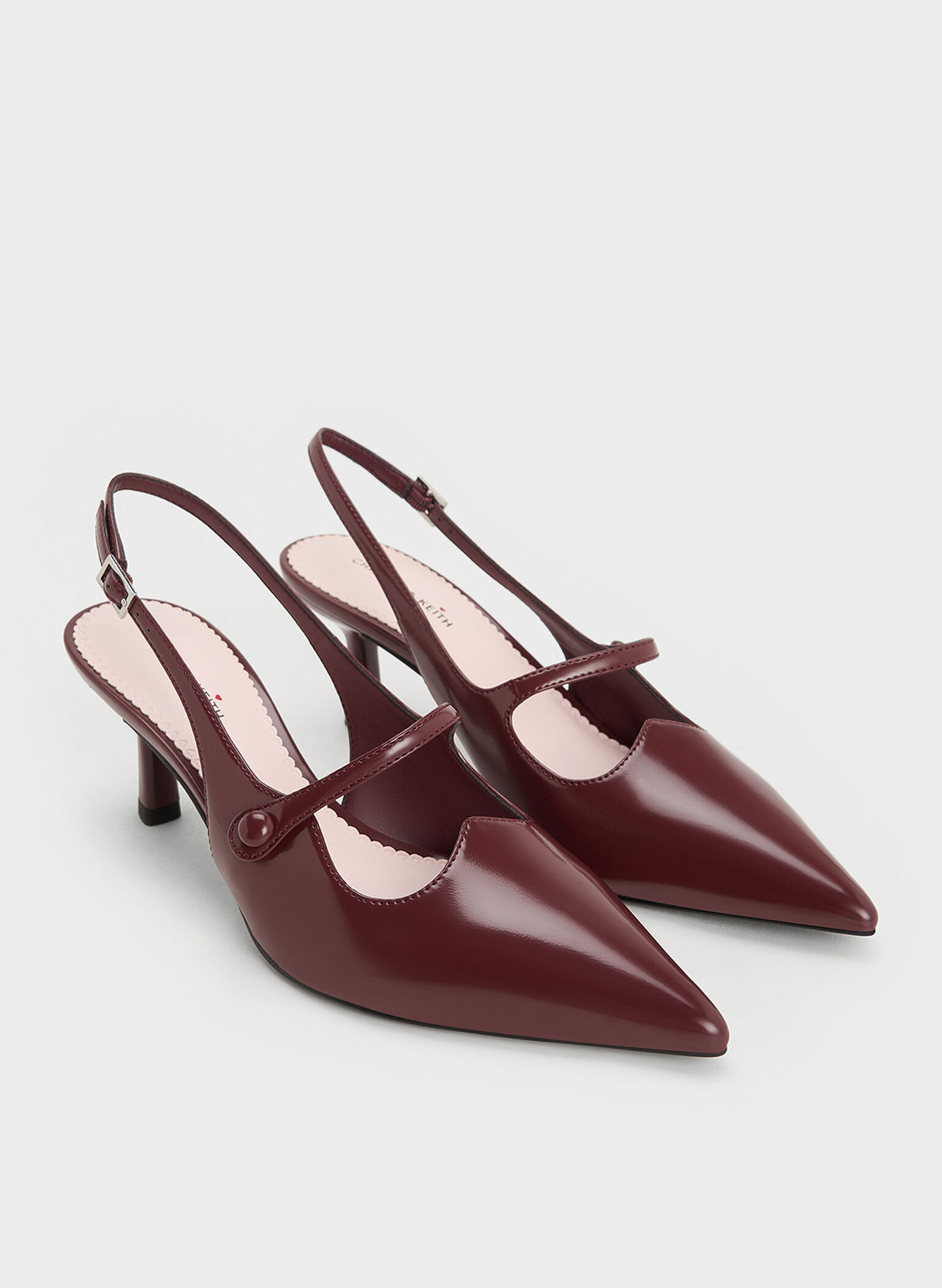 Pointed-Toe Mary Jane Slingback Pumps, Burgundy, hi-res