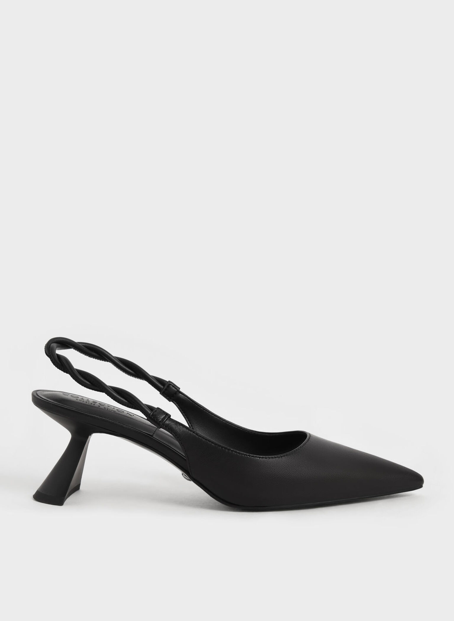Leather Braided Slingback Pumps, Black, hi-res