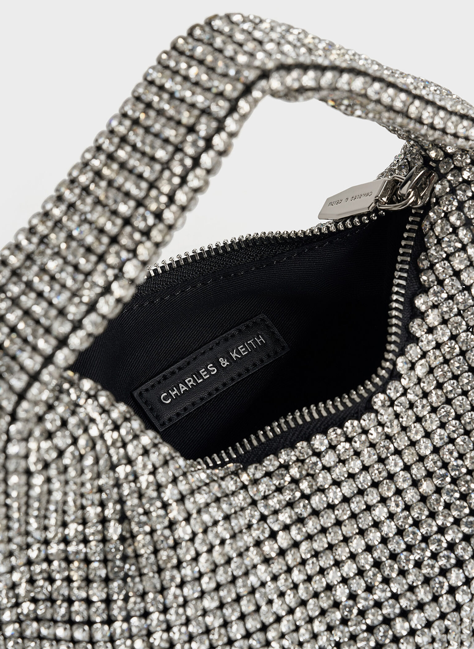 Crystal-Embellished Hobo Bag, Silver, hi-res