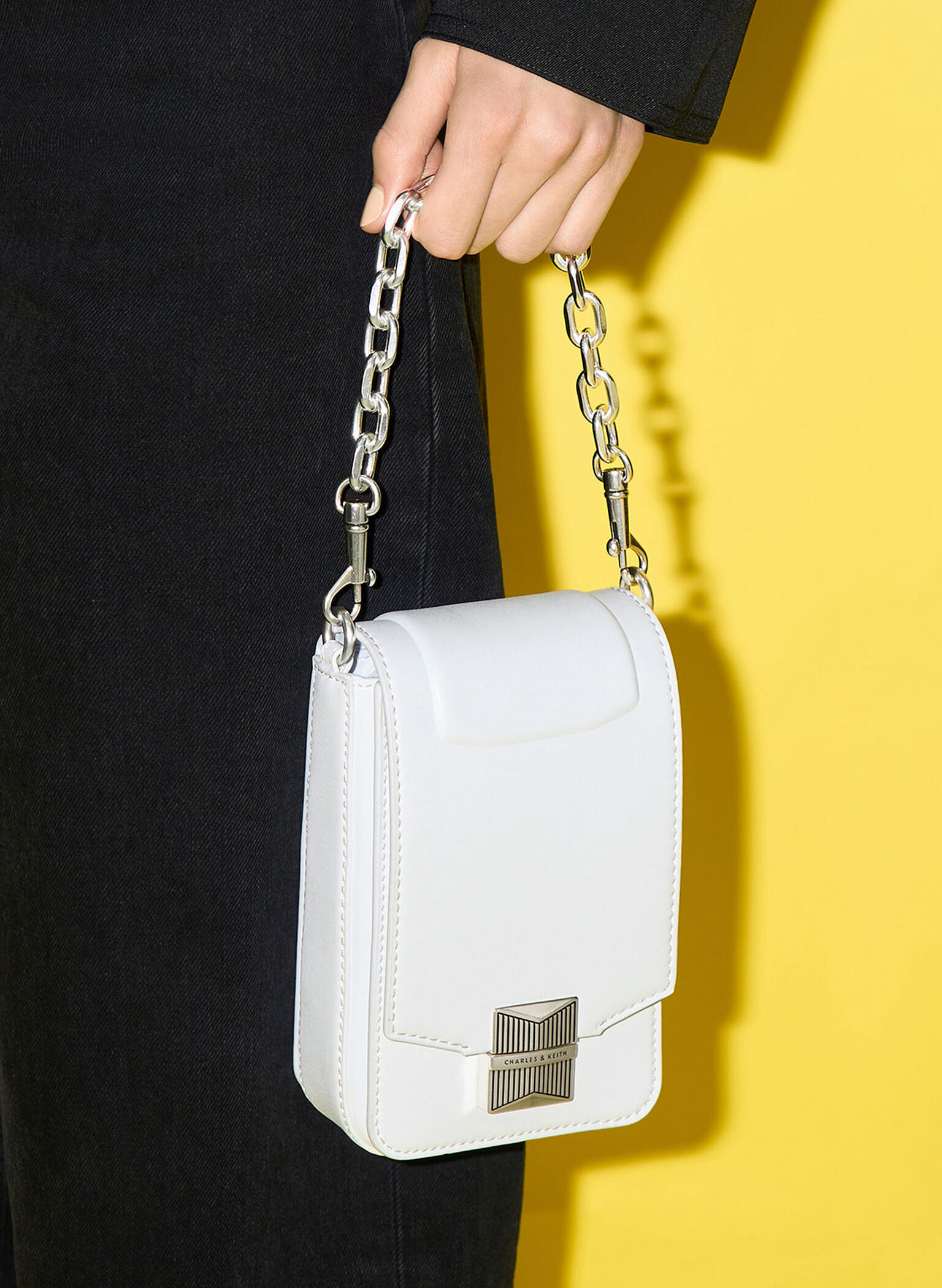 Kalinda Metallic Accent Phone Pouch, White, hi-res