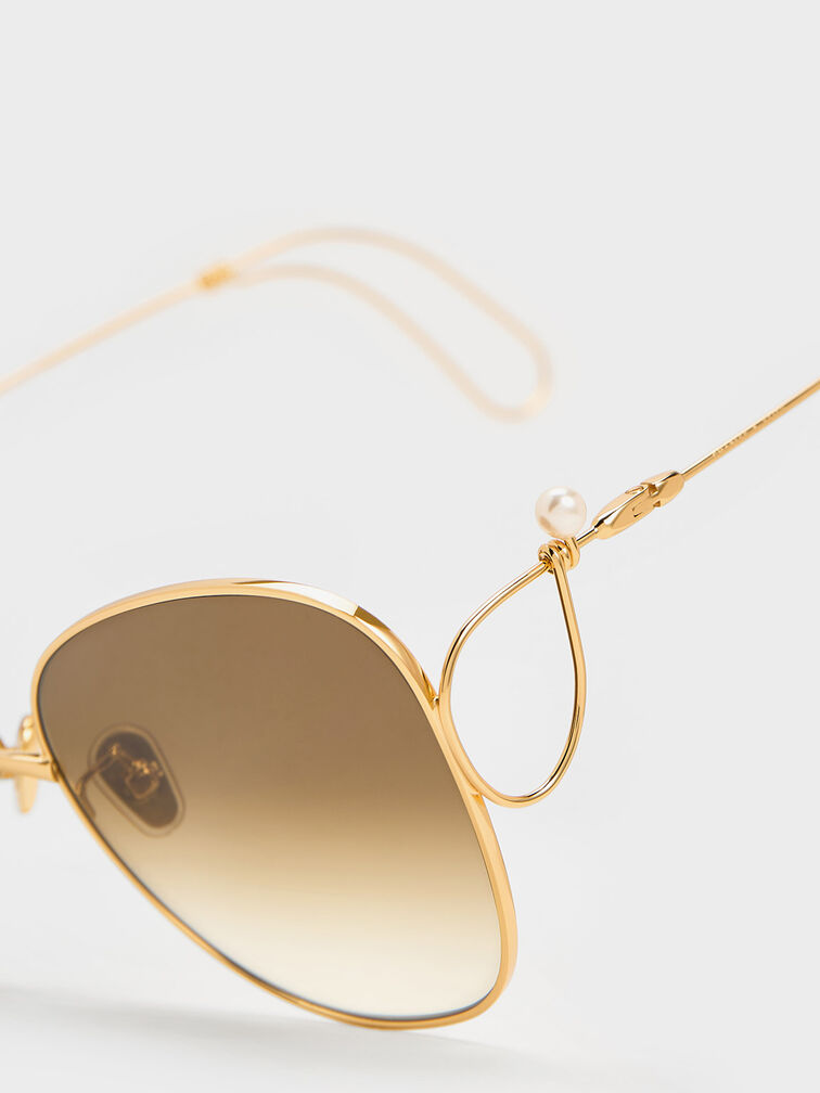Wire Frame Butterfly Sunglasses, Gold, hi-res