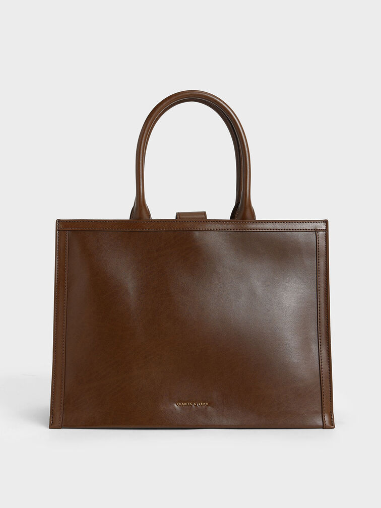 Large Double Handle Tote Bag, Dark Brown, hi-res