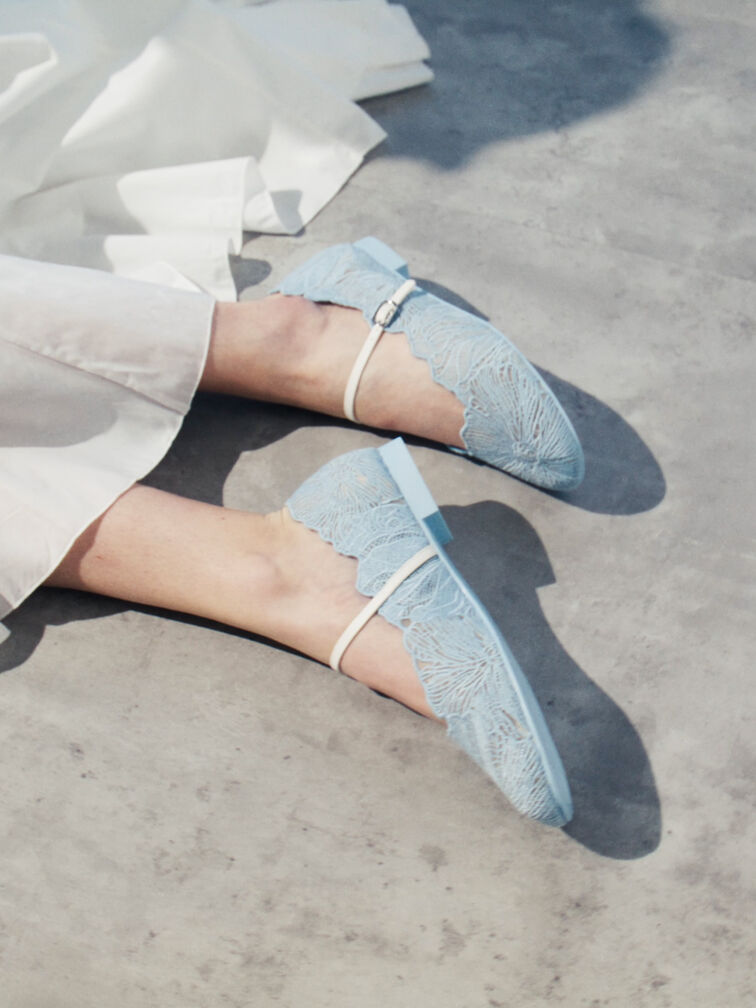 Meja Floral Mary Jane Flats, Blue, hi-res