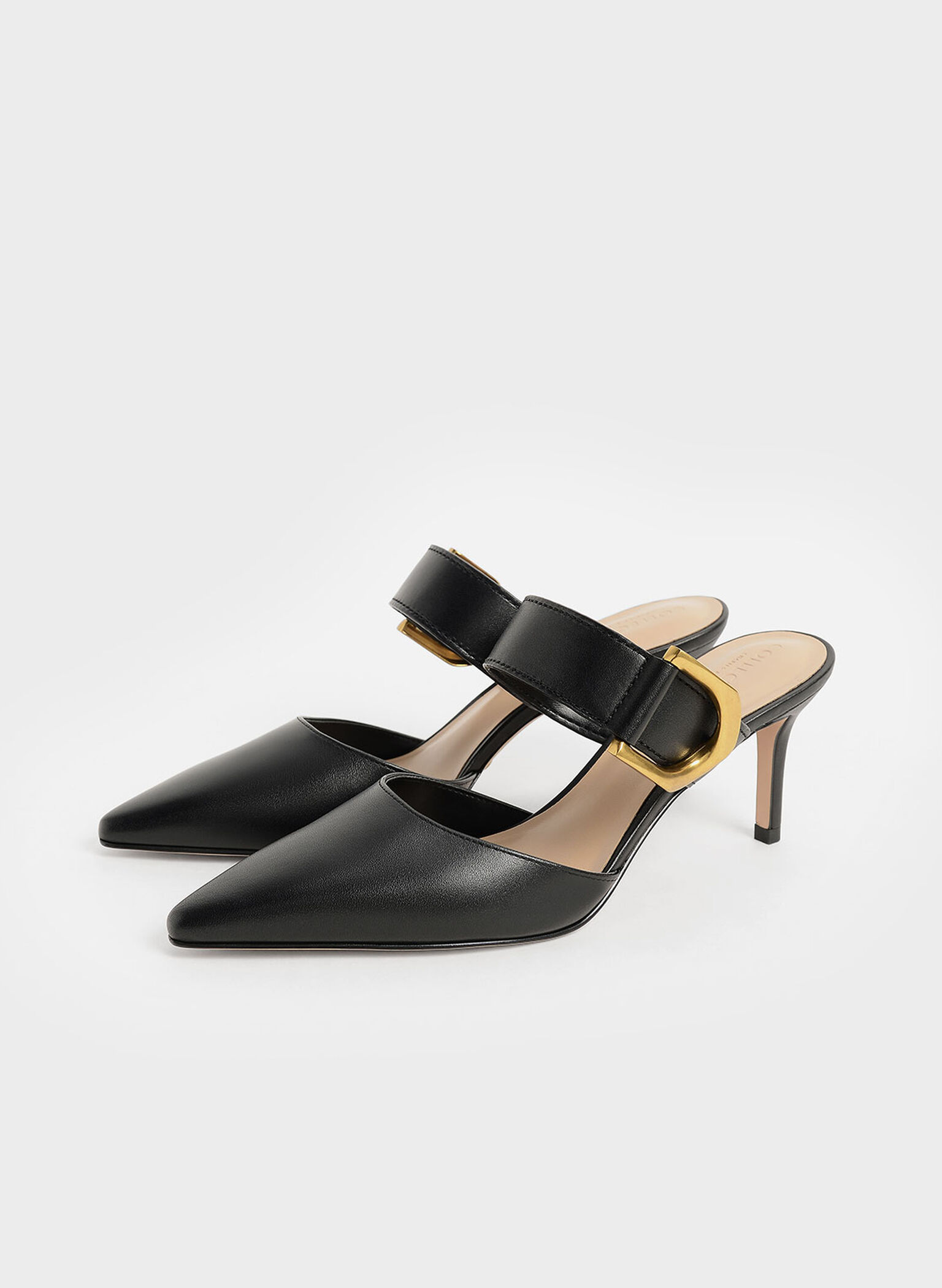 Gabine Buckled Leather Mule Pumps, Black, hi-res