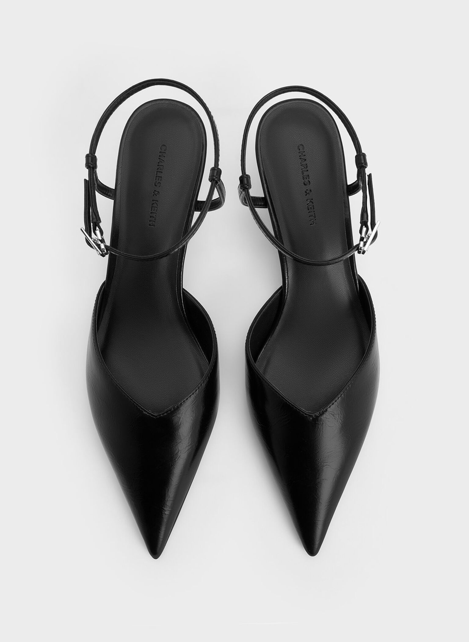 Crinkle-Effect Kitten-Heel Pointed-Toe Pumps, Black, hi-res