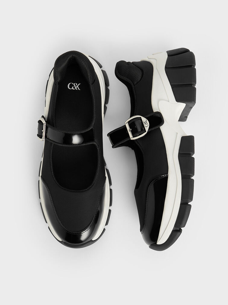 Yunna Leather & Recycled Fabric Mary Jane Sneakers, Black, hi-res