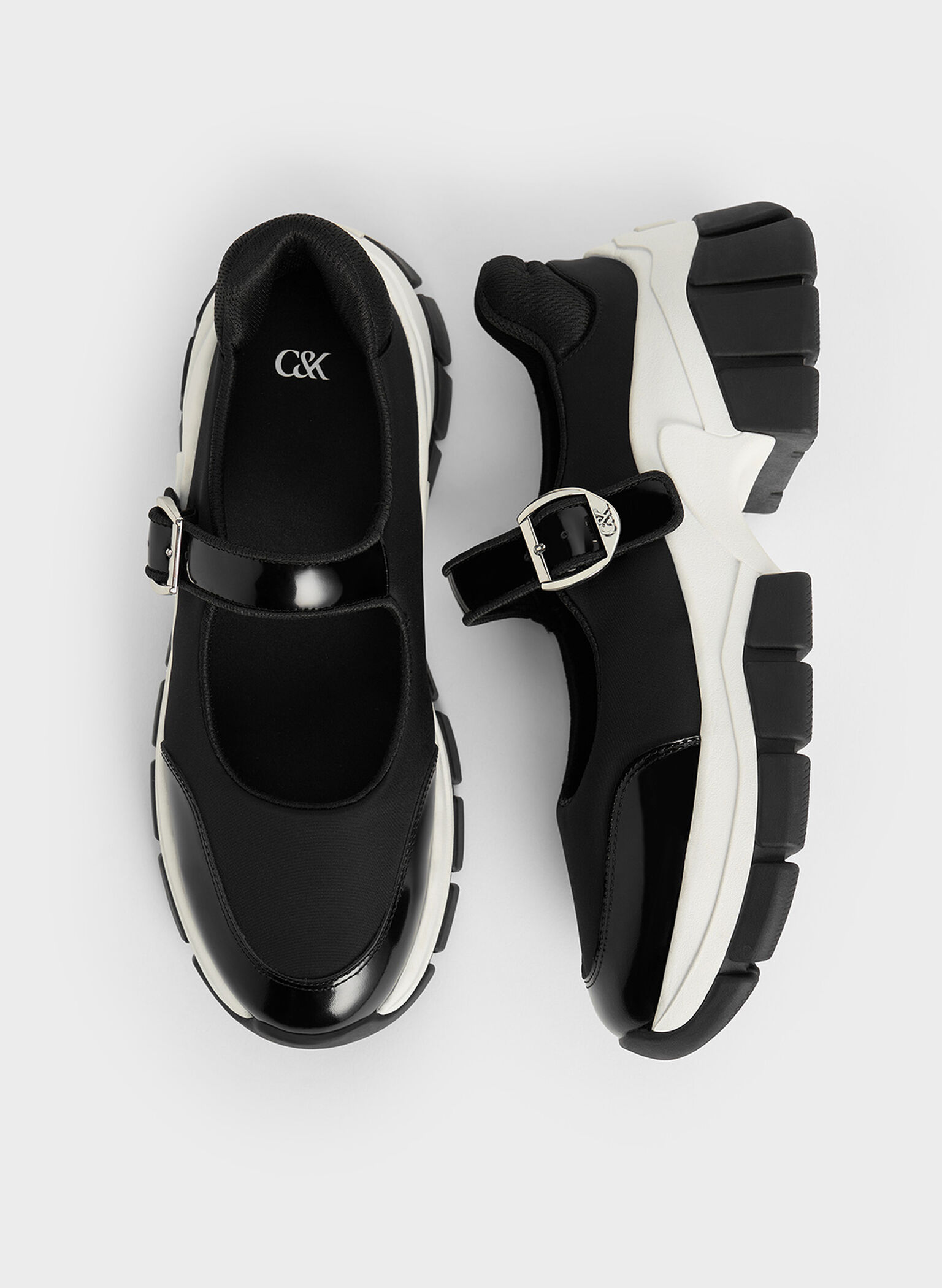 Yunna Leather & Recycled Fabric Mary Jane Sneakers, Black, hi-res