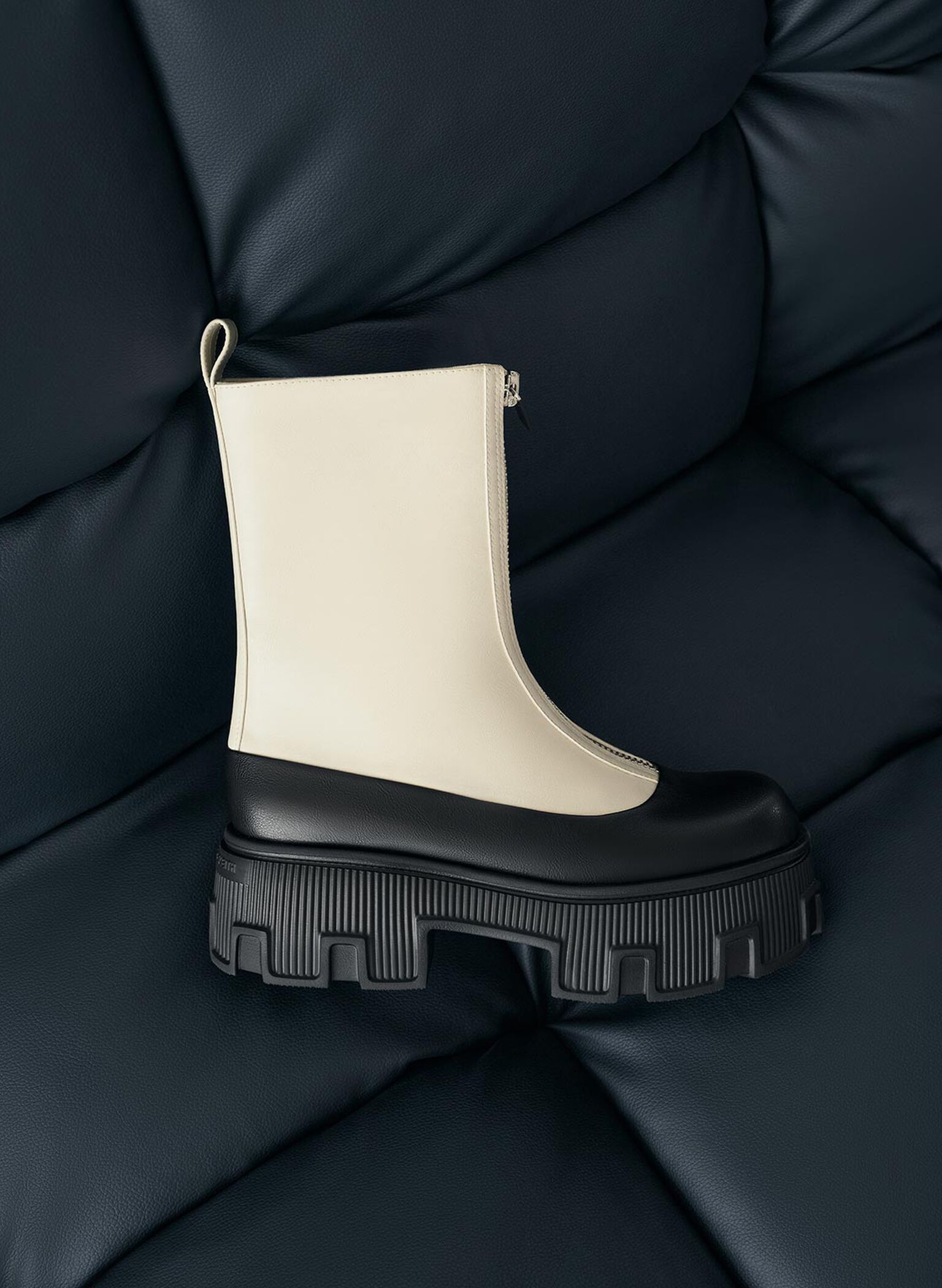 Two-Tone Zip-Up Platform Calf Boots, Chalk, hi-res