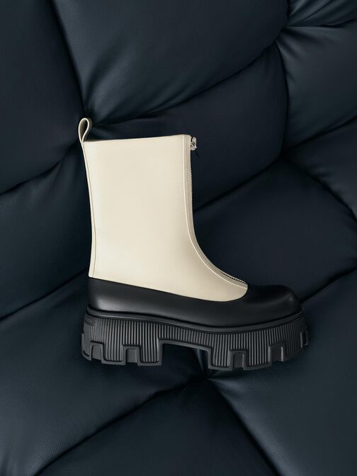 Two-Tone Zip-Up Platform Calf Boots, Chalk, hi-res