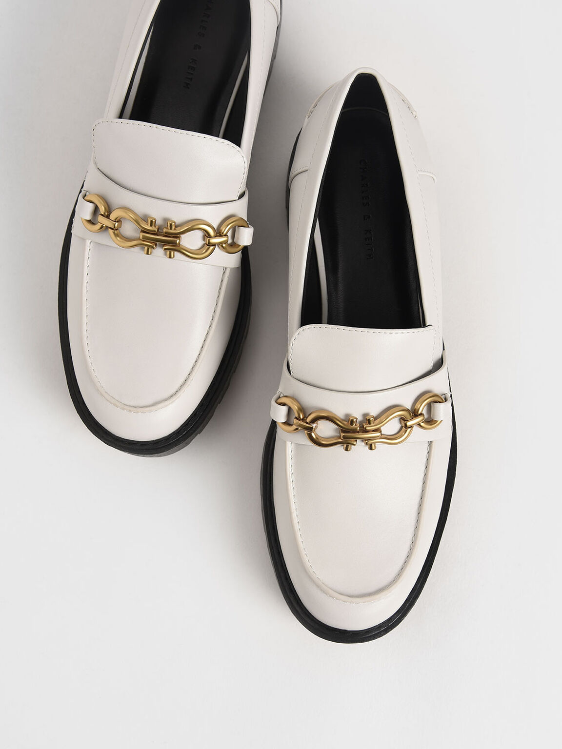 Metallic Accent Chunky Loafers, White, hi-res