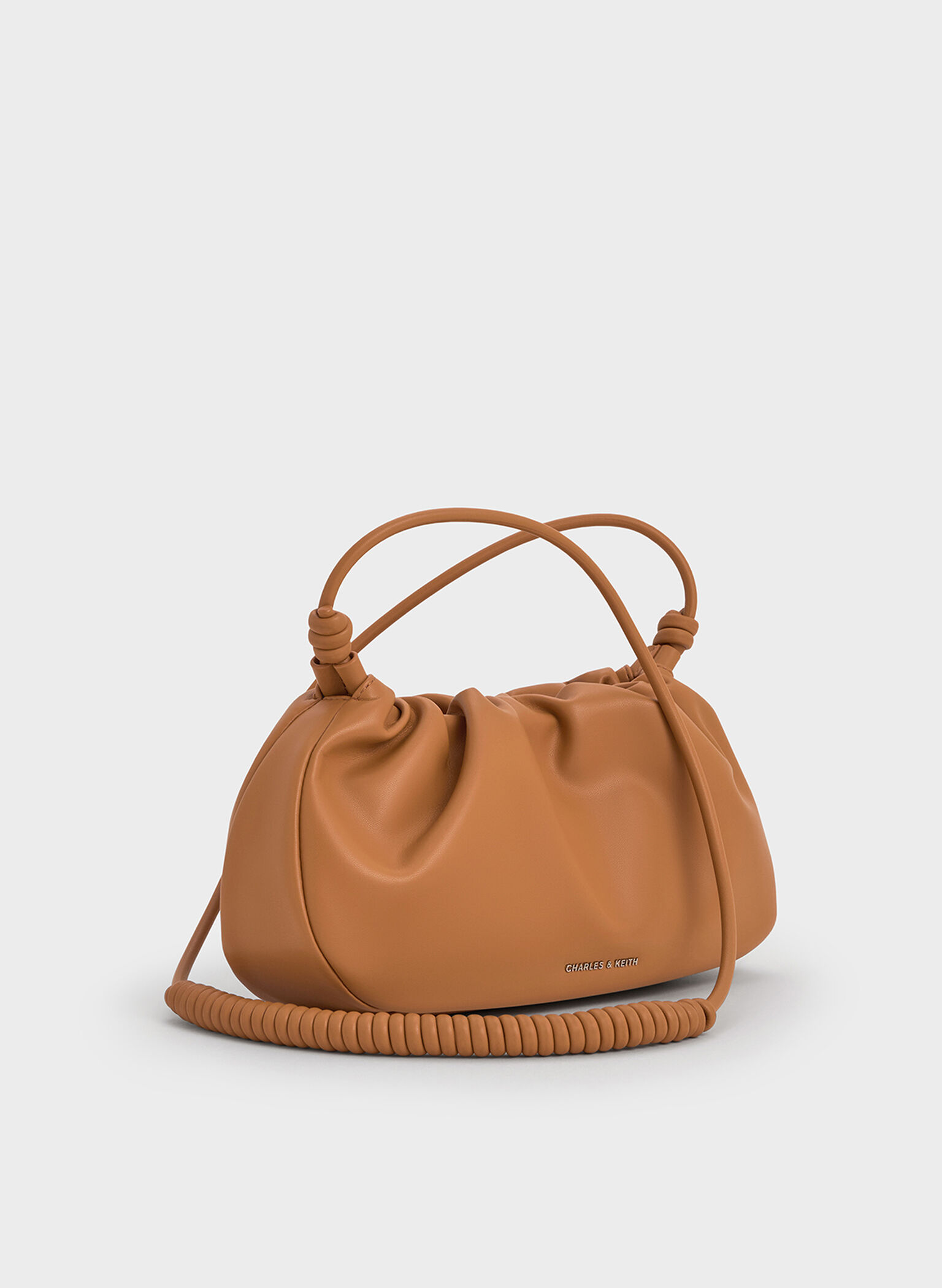 Lorelai Ruched Knotted-Strap Shoulder Bag, Russet Brown, hi-res