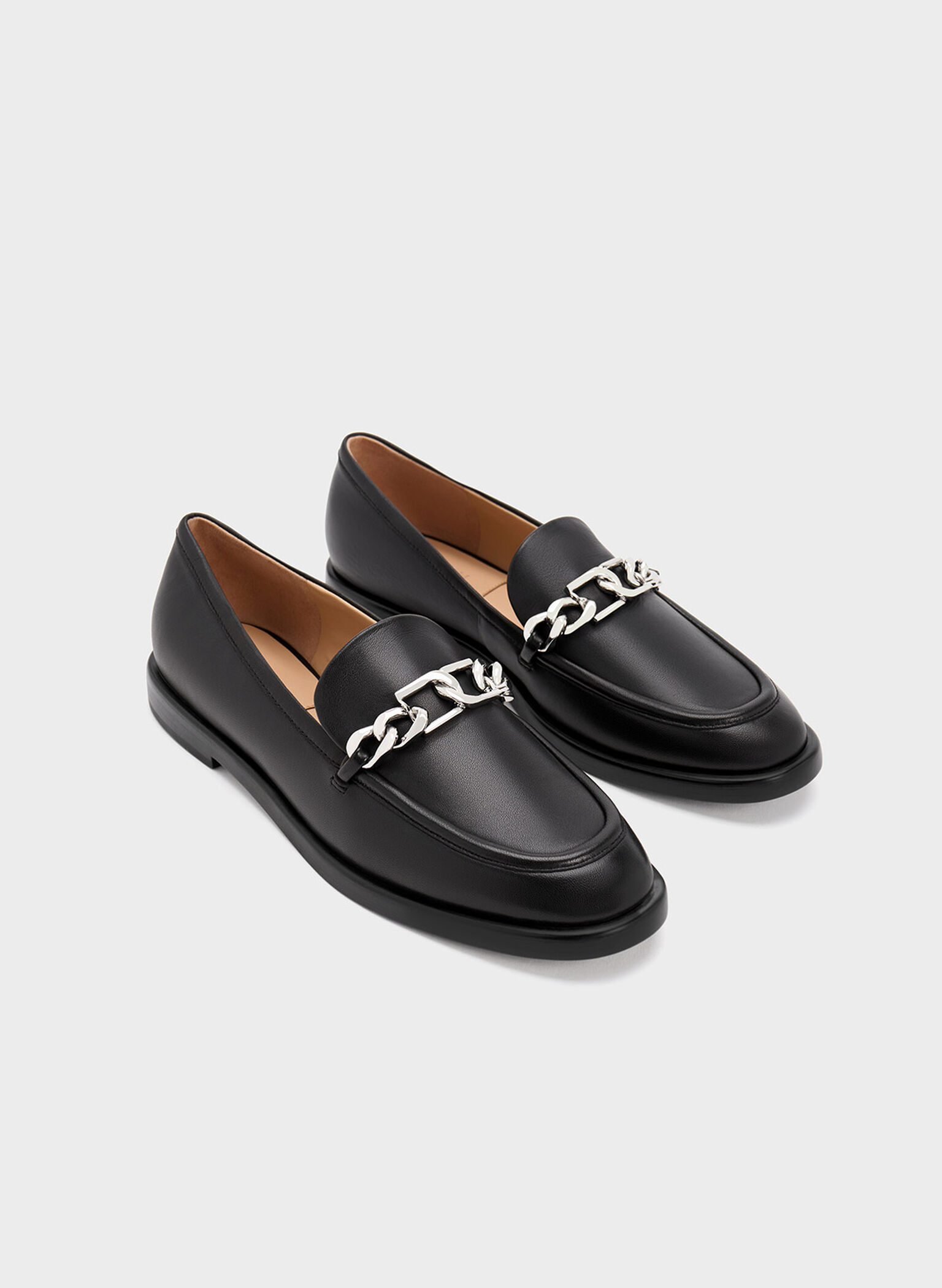 Gabine Chain-Link Leather Loafers, Black, hi-res