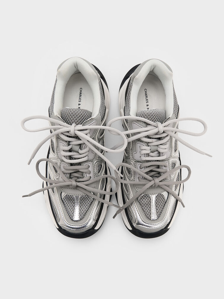 Gaskell Metallic Mesh Chunky Sneakers, Grey, hi-res