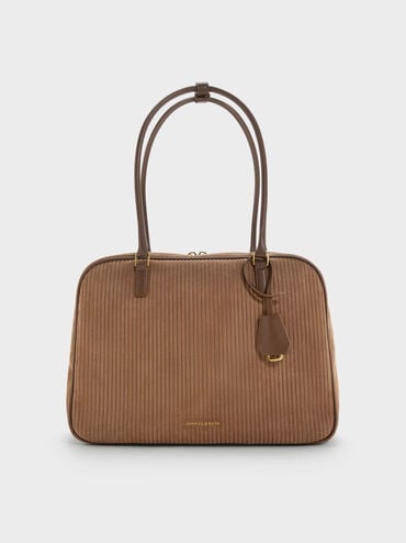 Large Sianna Corduroy Bowling Bag, Mocha Brown, hi-res