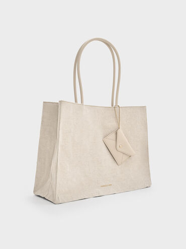 Large Matina Linen Tote Bag, Beige, hi-res