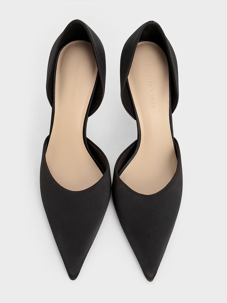 Satin Pointed-Toe D'Orsay Pumps, Black Textured, hi-res