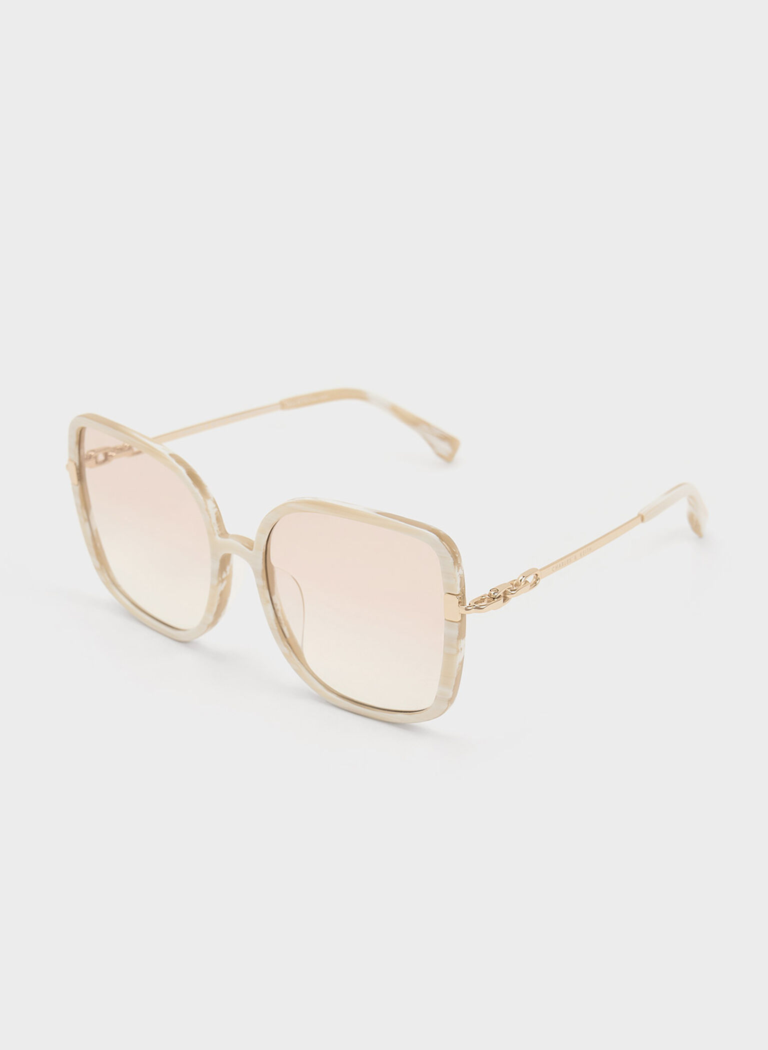 Oversized Square Chain-Link Sunglasses, Cream, hi-res