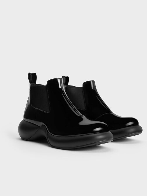 Hallie Patent Leather Ankle Boots, Black Patent, hi-res
