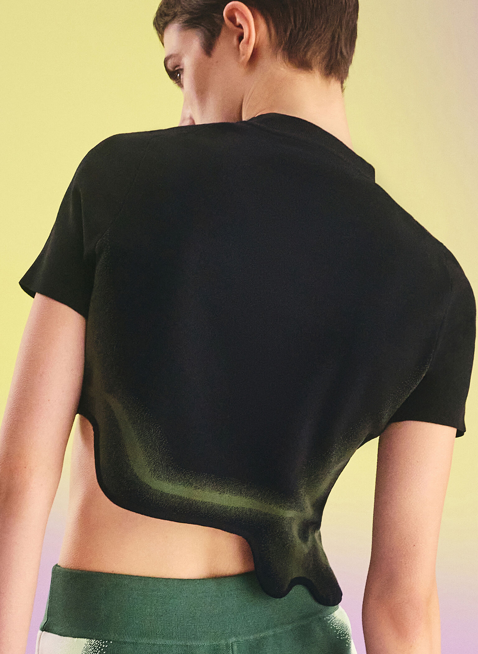 Recycled Polyester Knitted Gradient Wave-Hem Crop Top, Green, hi-res