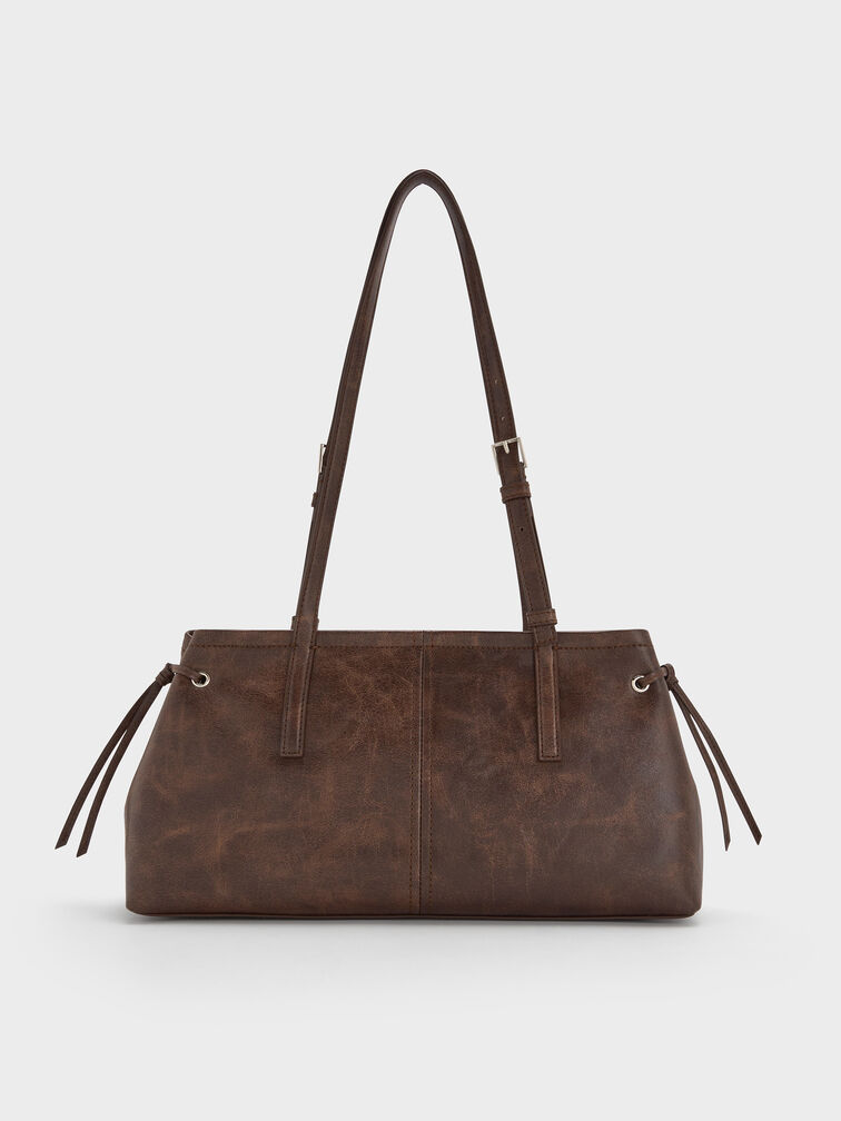 Noane Elongated-Handle Shoulder Bag, Distressed Coffee, hi-res