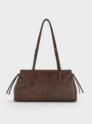 Noane Elongated-Handle Shoulder Bag, Distressed Coffee, hi-res