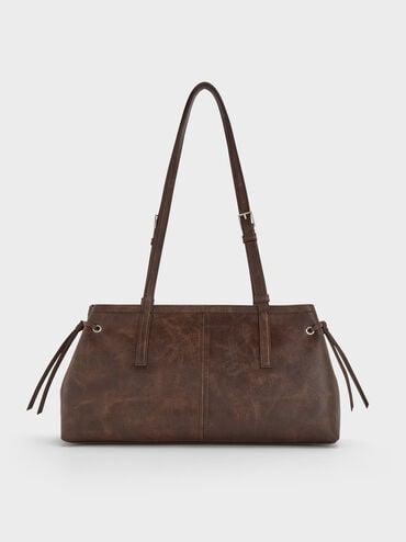 Noane Elongated-Handle Shoulder Bag, Distressed Coffee, hi-res