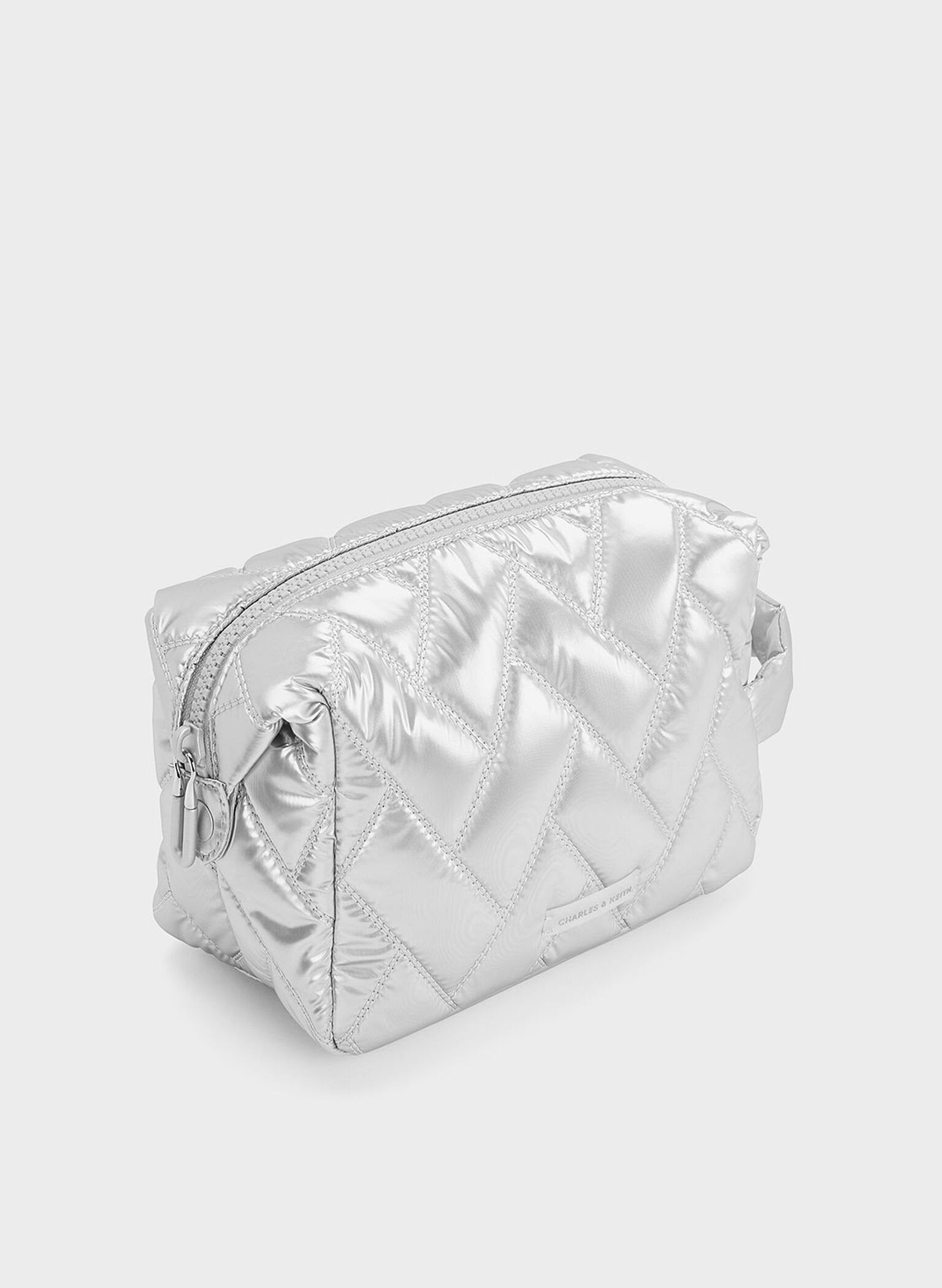 Nylon Chevron Pouch, Silver, hi-res