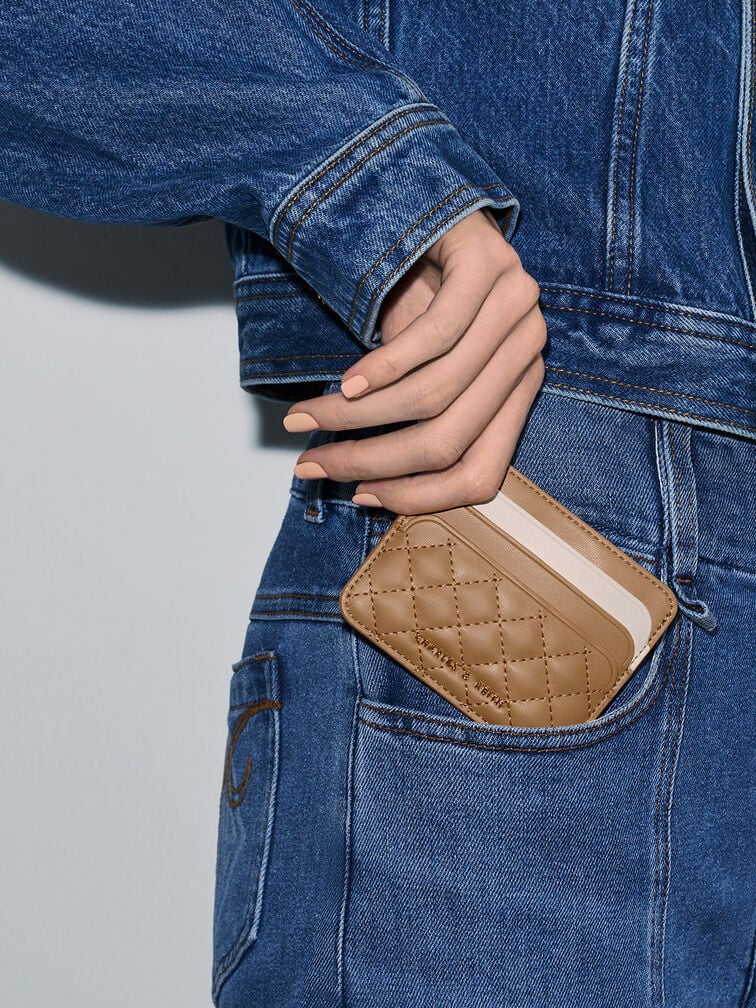 Cleo Two-Tone Quilted Card Holder, Sand, hi-res