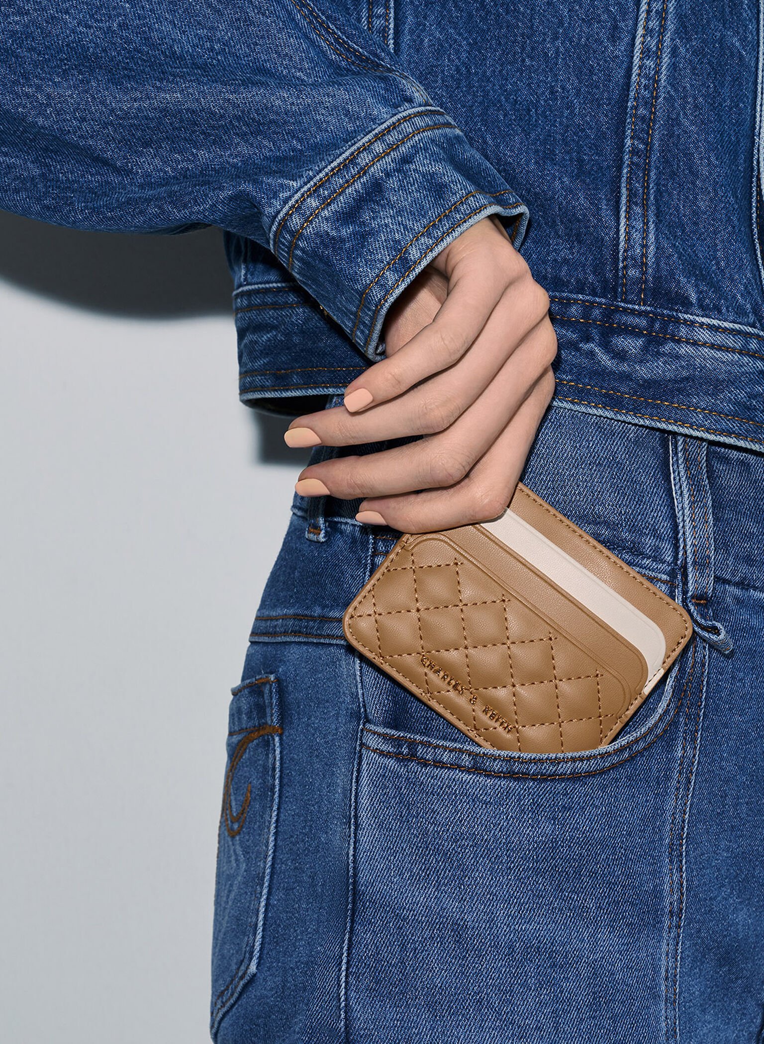 Cleo Two-Tone Quilted Card Holder, Sand, hi-res