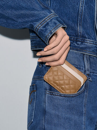 Cleo Two-Tone Quilted Card Holder, Sand, hi-res