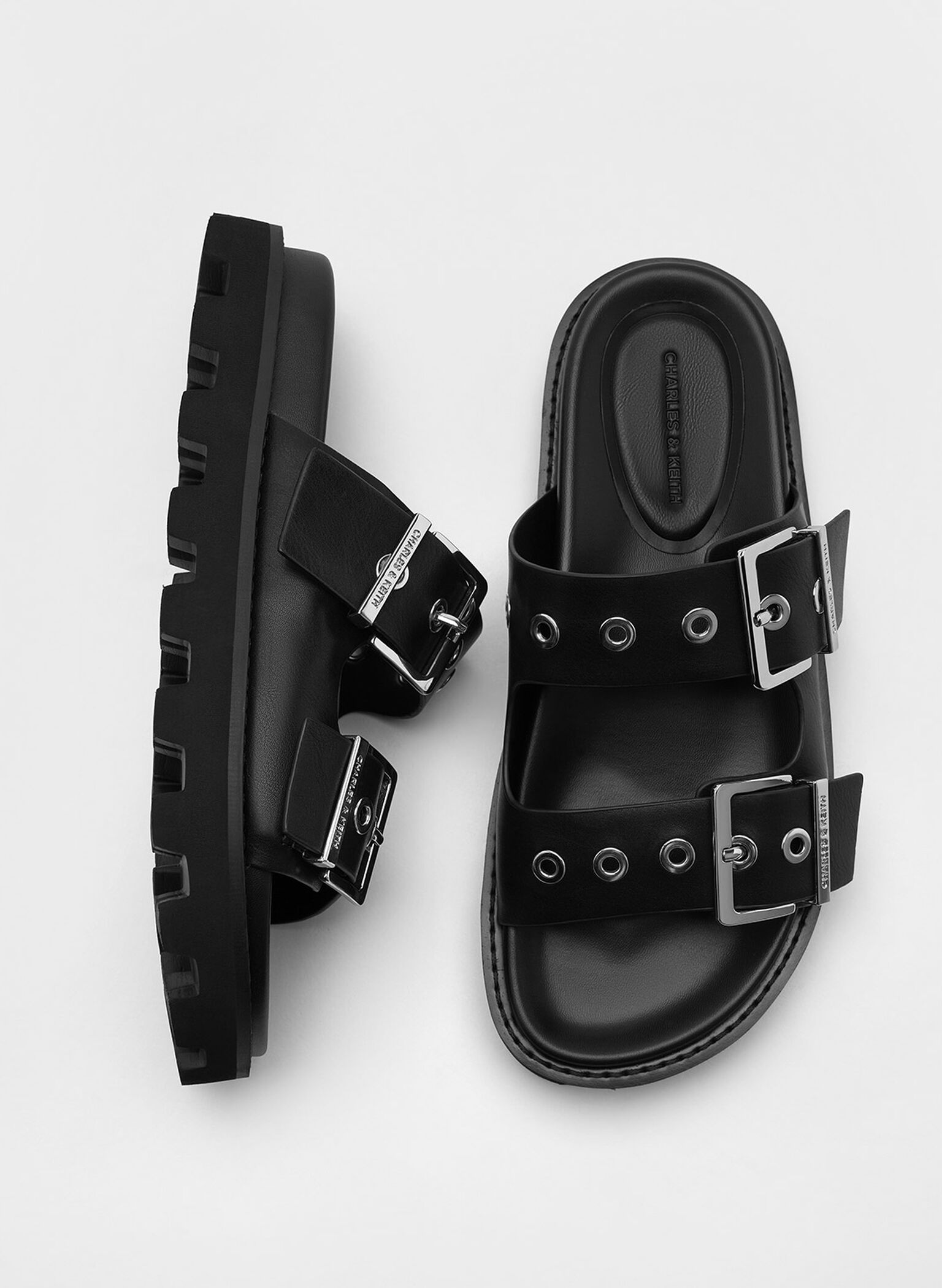 Trill Grommet Double-Strap Sandals, Black, hi-res