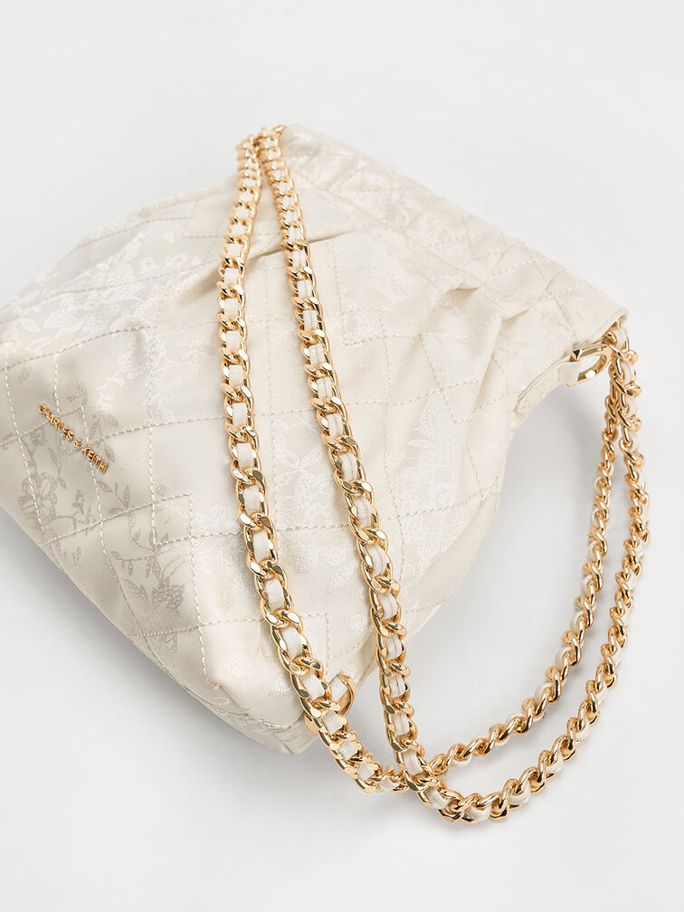 Duo Jacquard Chain-Handle Two-Way Backpack, Cream, hi-res