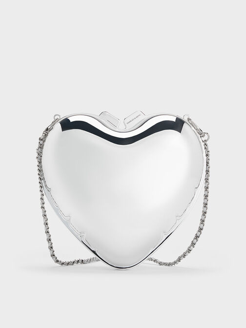 Metallic Heart Crossbody Bag, Silver, hi-res