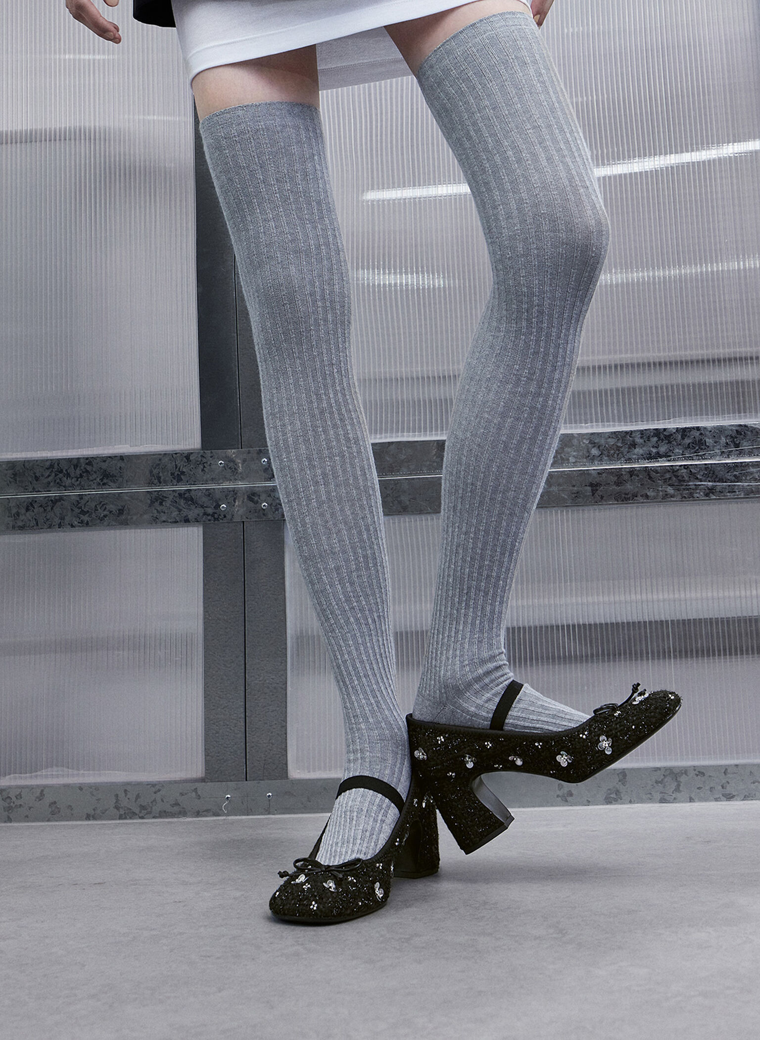 Mino Tweed Sequin-Flower Mary Jane Pumps, Black Textured, hi-res