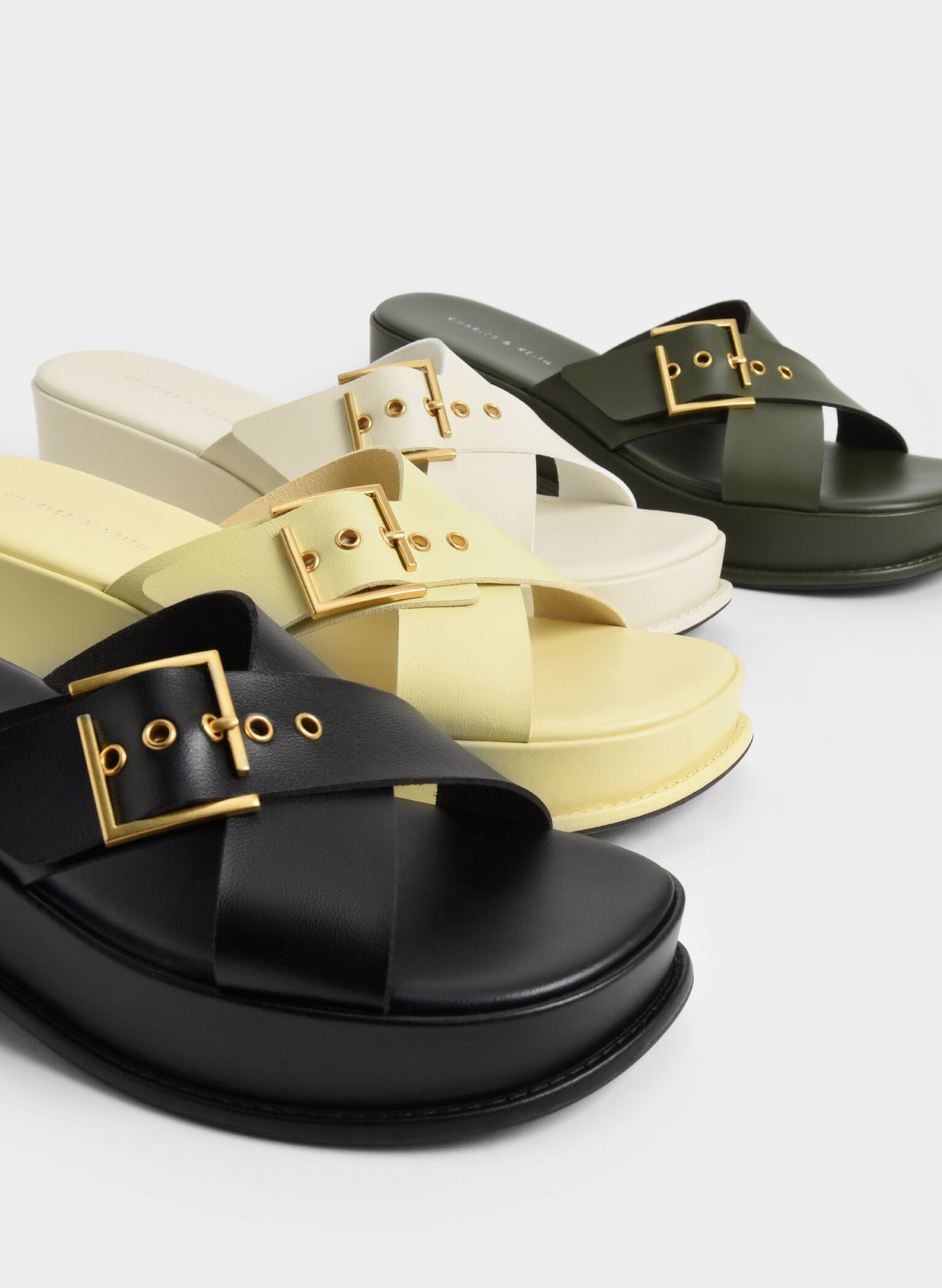 Buckled Crossover Platform Sandals, Chalk, hi-res
