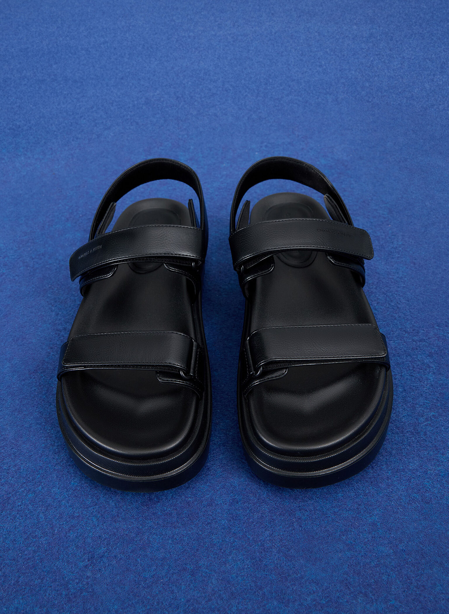 Double-Strap Ridged-Sole Flatform Sandals, Black, hi-res