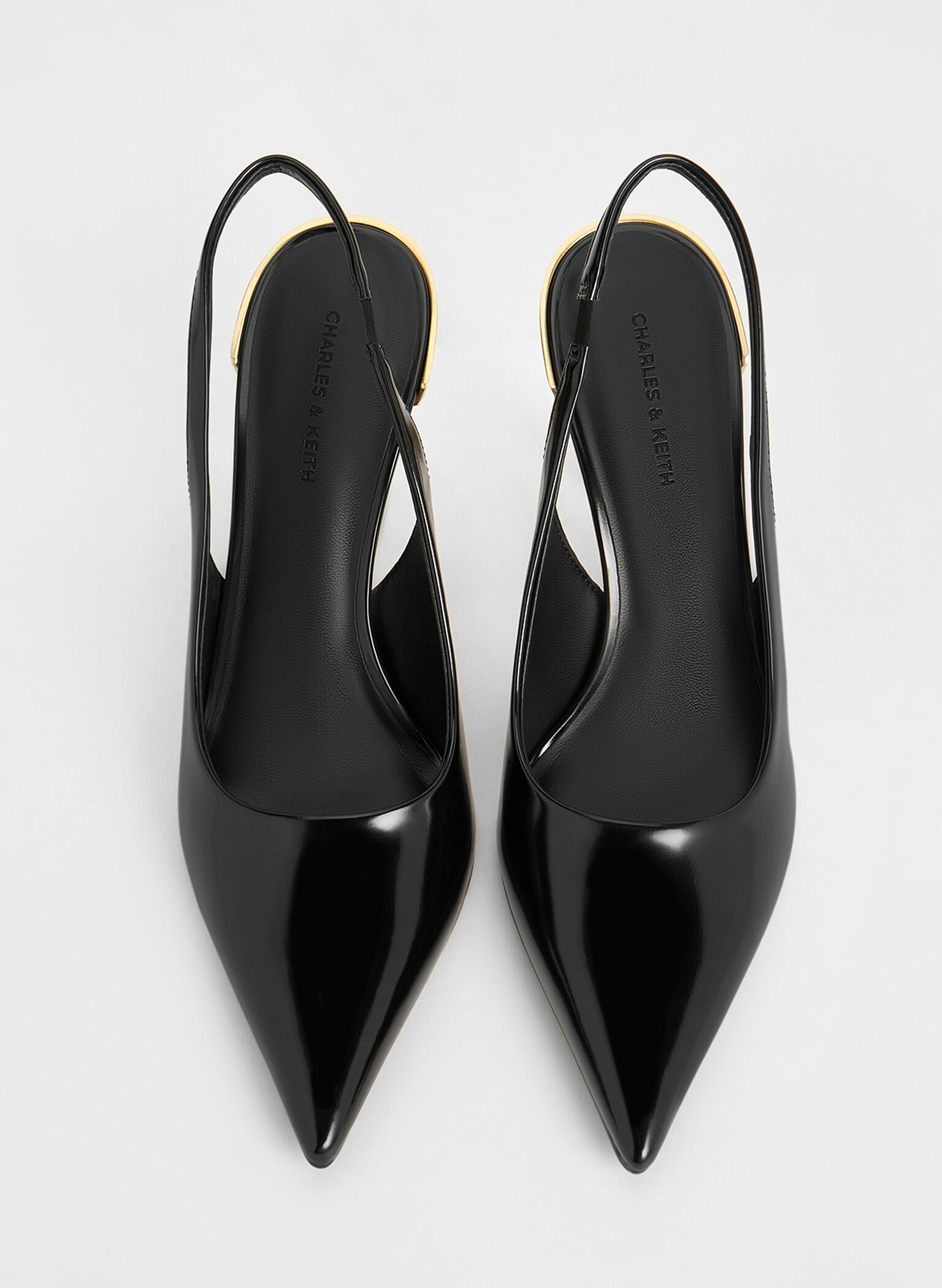 Metallic-Heel Pointed-Toe Slingback Pumps, Black Box, hi-res