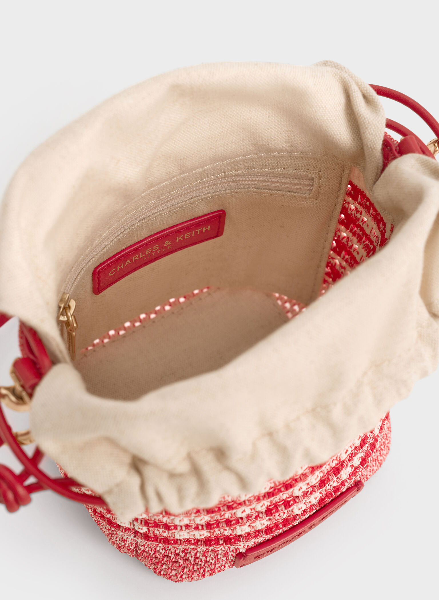 Girls' Ida Knitted Gingham Bucket Bag, Gingham Red, hi-res