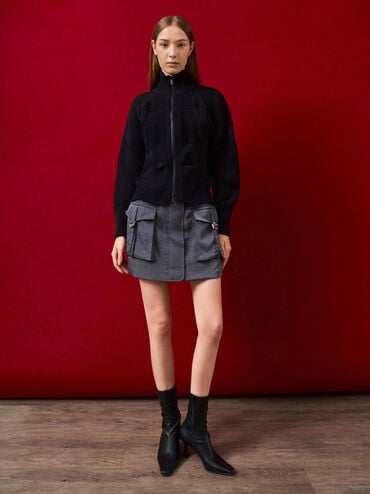 Elongated Square-Toe Ankle Boots, Black, hi-res