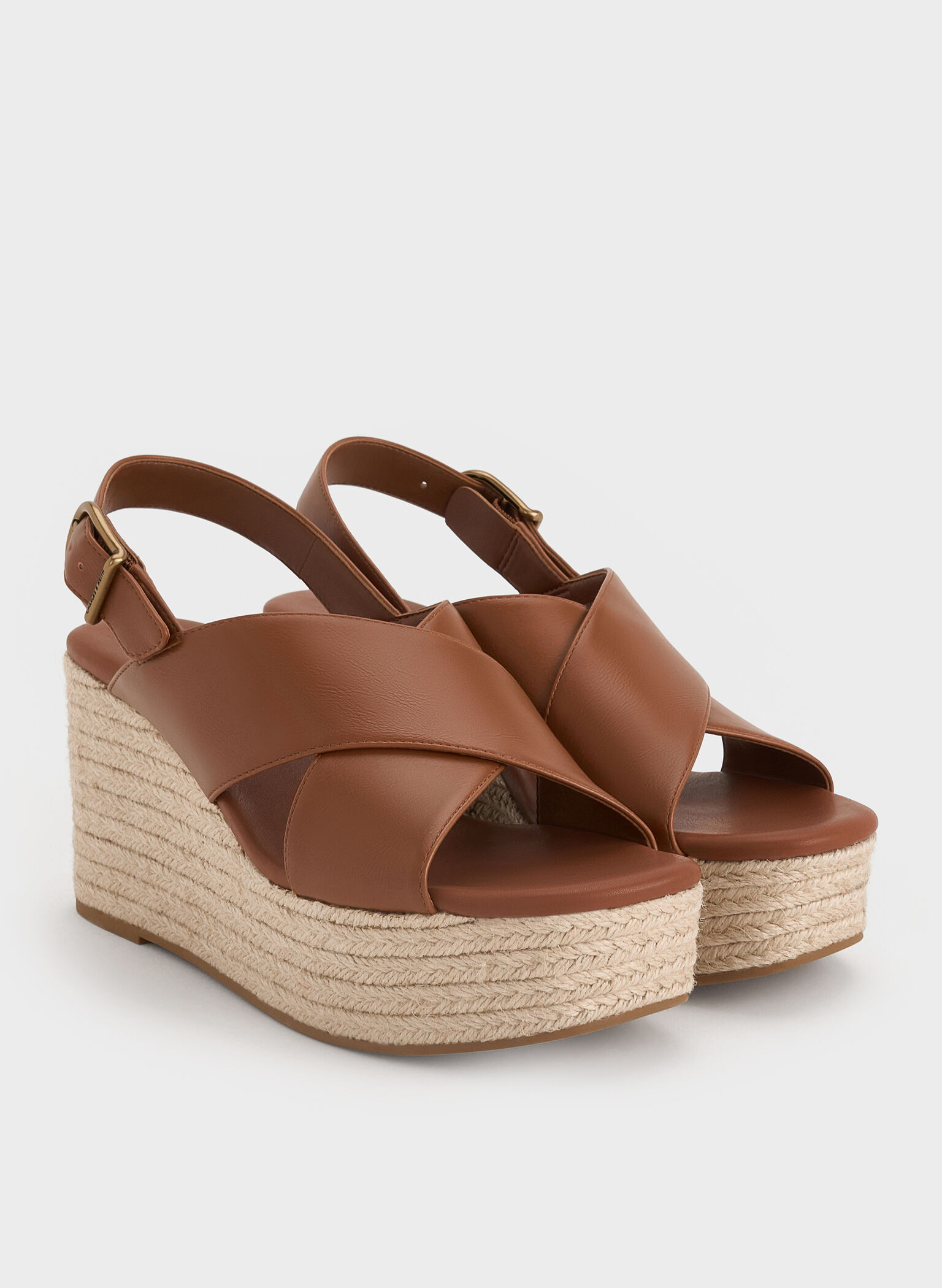 Crossover Espadrille Wedges, Brown, hi-res