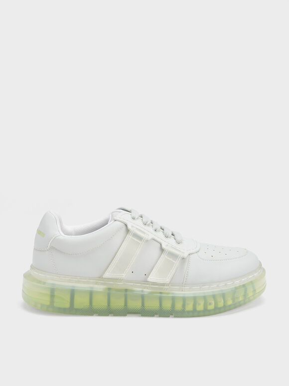 Translucent Coloured Sole Low-Top Sneakers, Green, hi-res