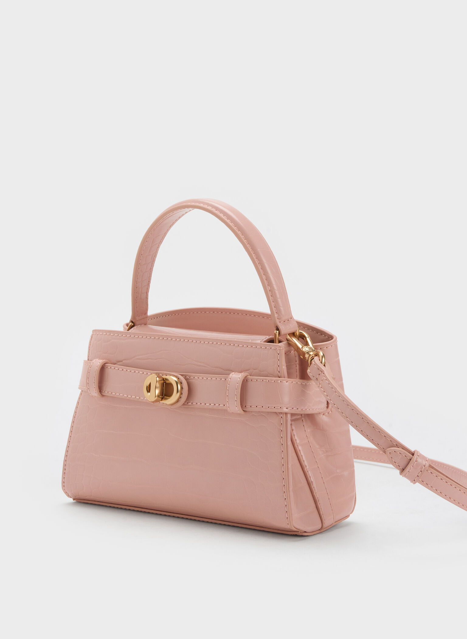 Aubrielle Croc-Effect Top Handle Bag, Light Pink, hi-res