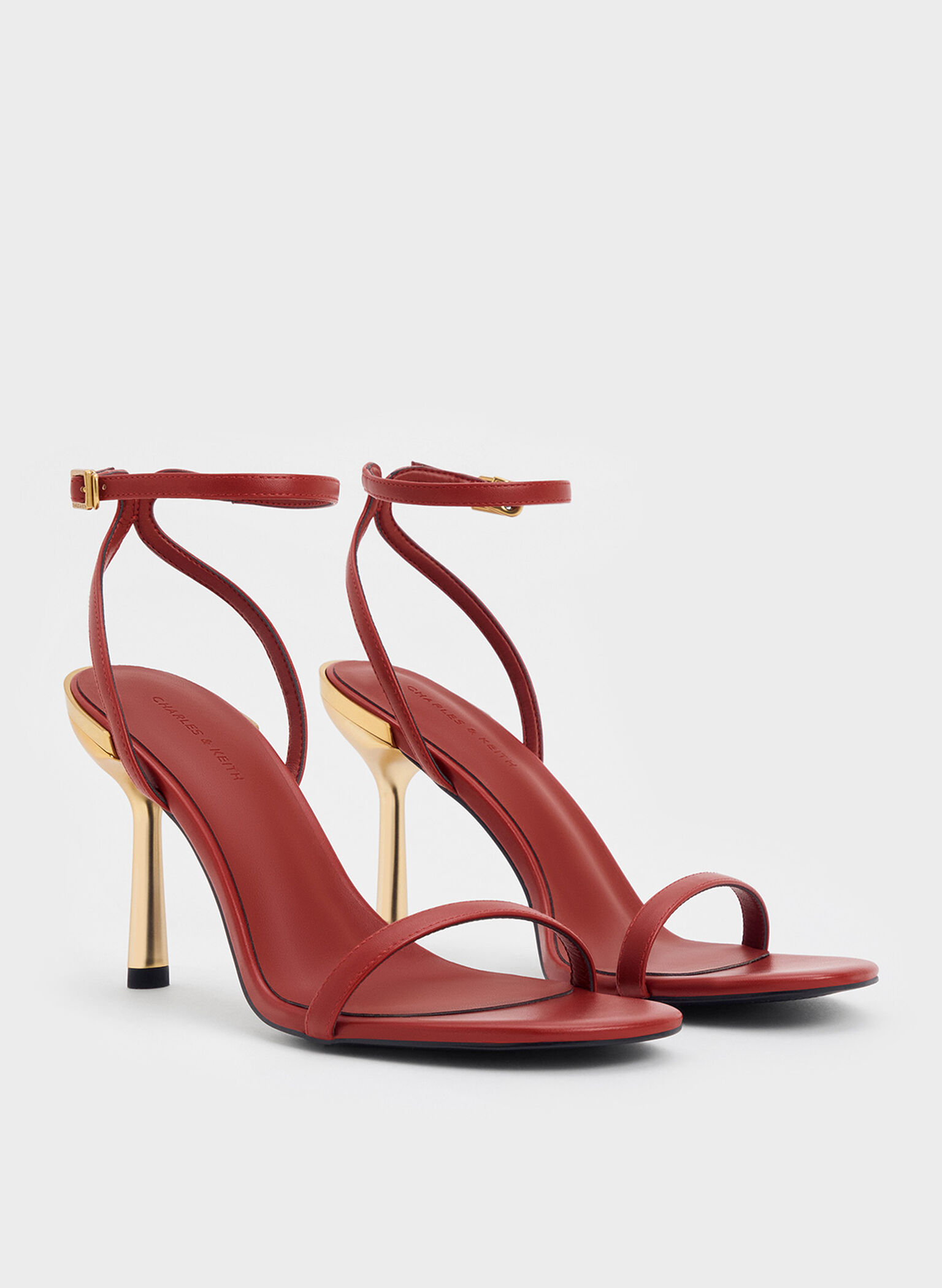Metallic Stiletto-Heel Ankle-Strap Sandals, Brick, hi-res