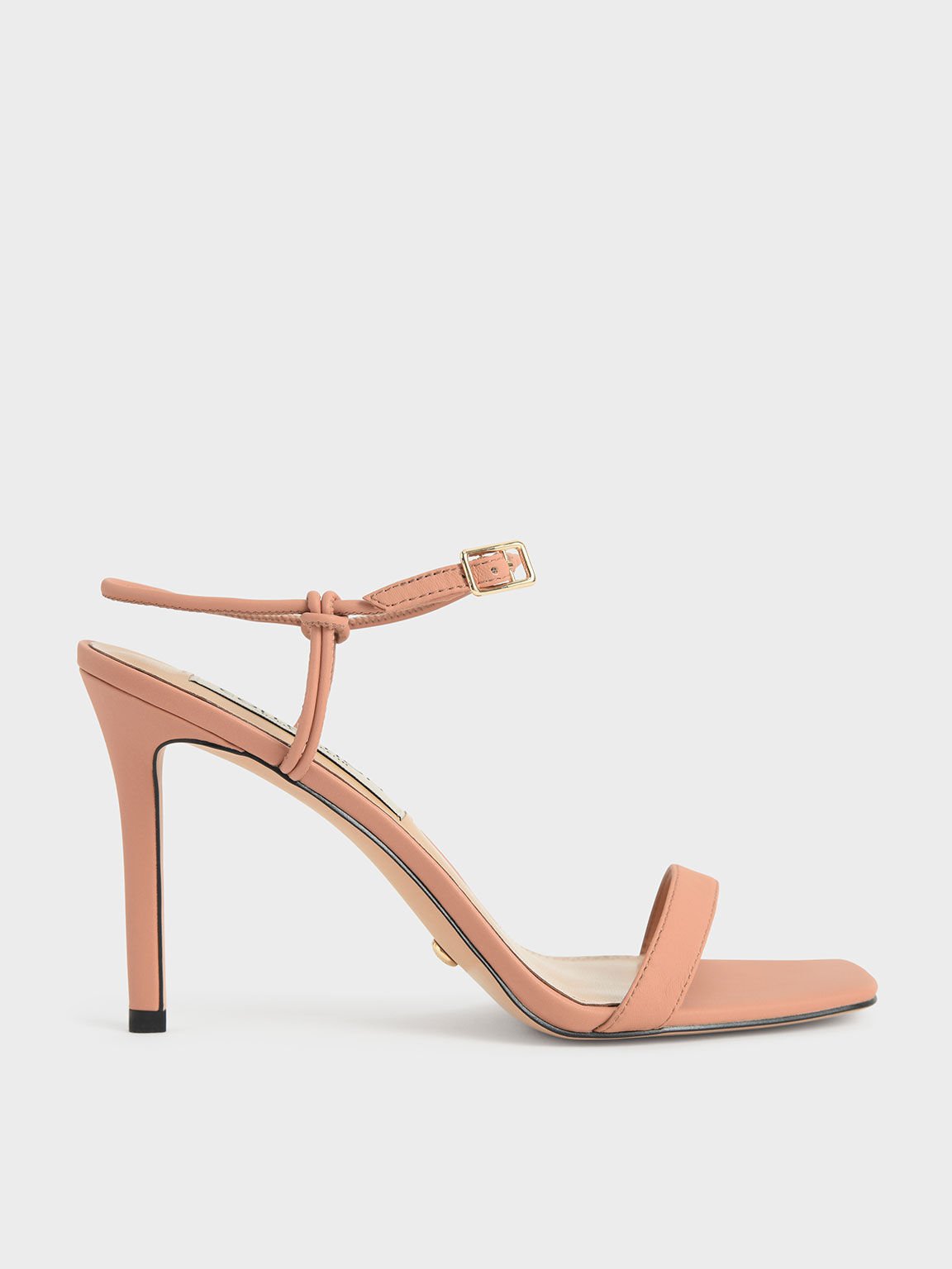 Leather Knotted Heeled Sandals, Tan, hi-res