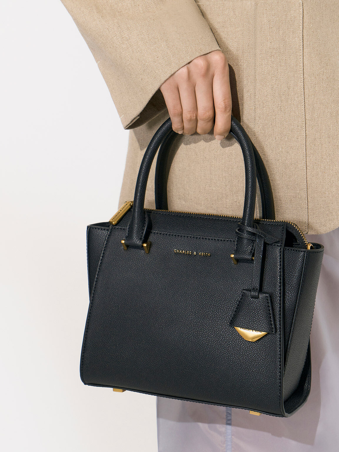 Harper Geometric Top Handle Bag Black