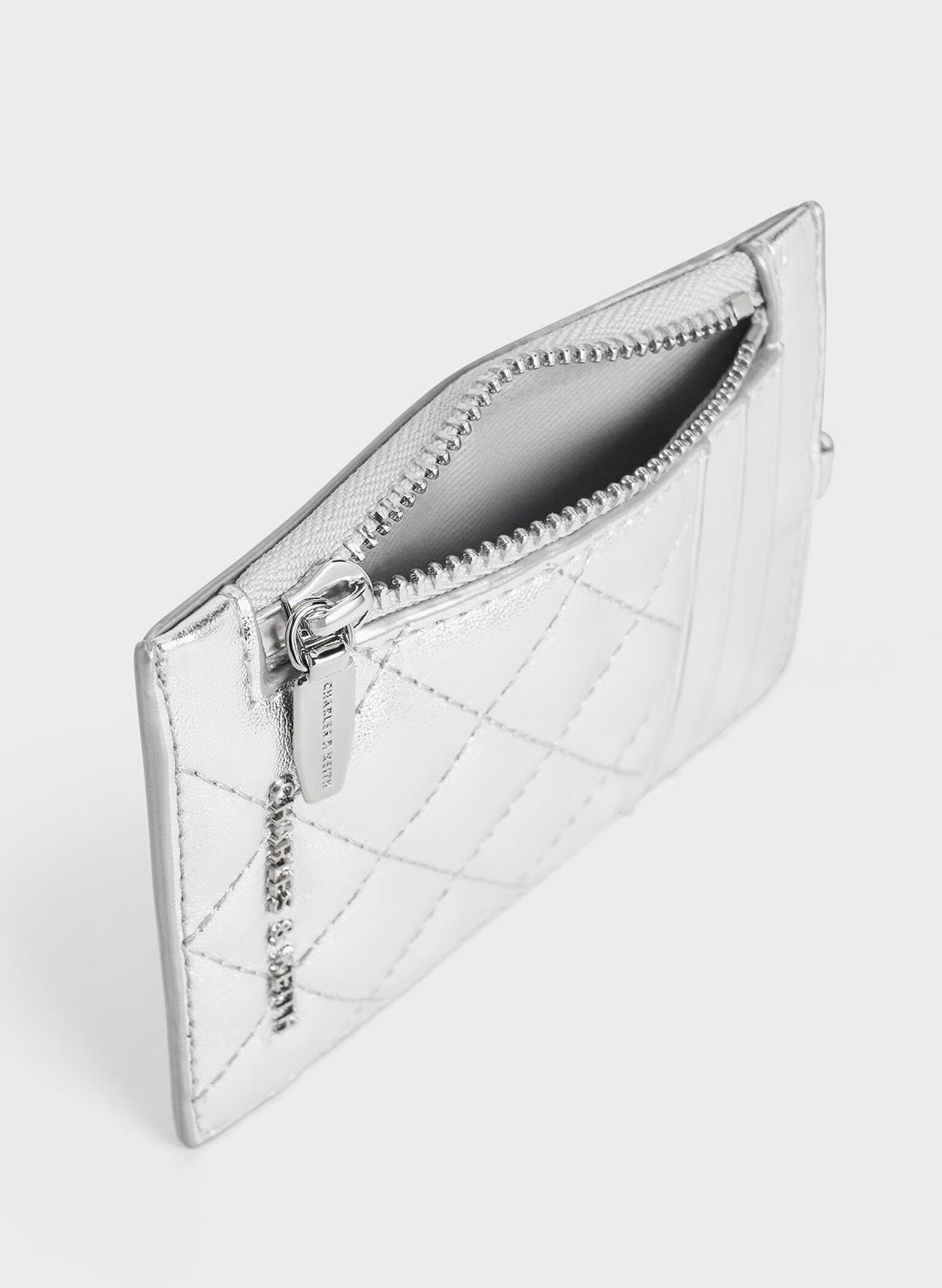 Wisteria Quilted Braided-Strap Card Holder, Silver, hi-res