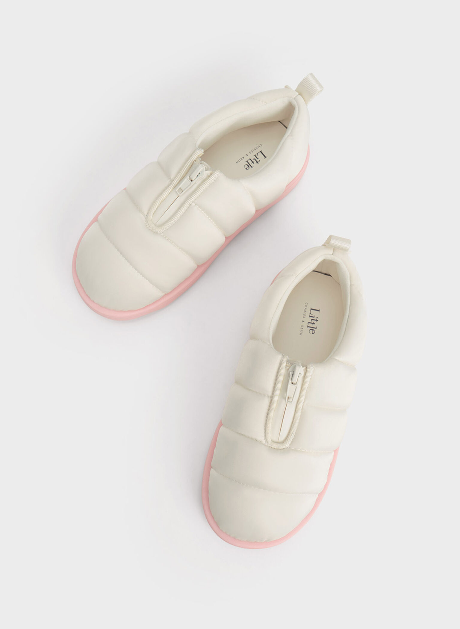Girls' Puffy Nylon Panelled Loafers, Chalk, hi-res