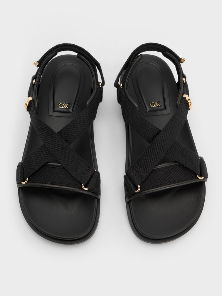 Granta Leather & Fabric Crossover Sports Sandals, Black, hi-res