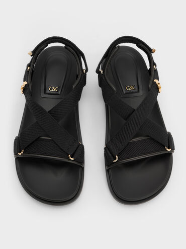 Granta Leather & Fabric Crossover Sports Sandals, Black, hi-res