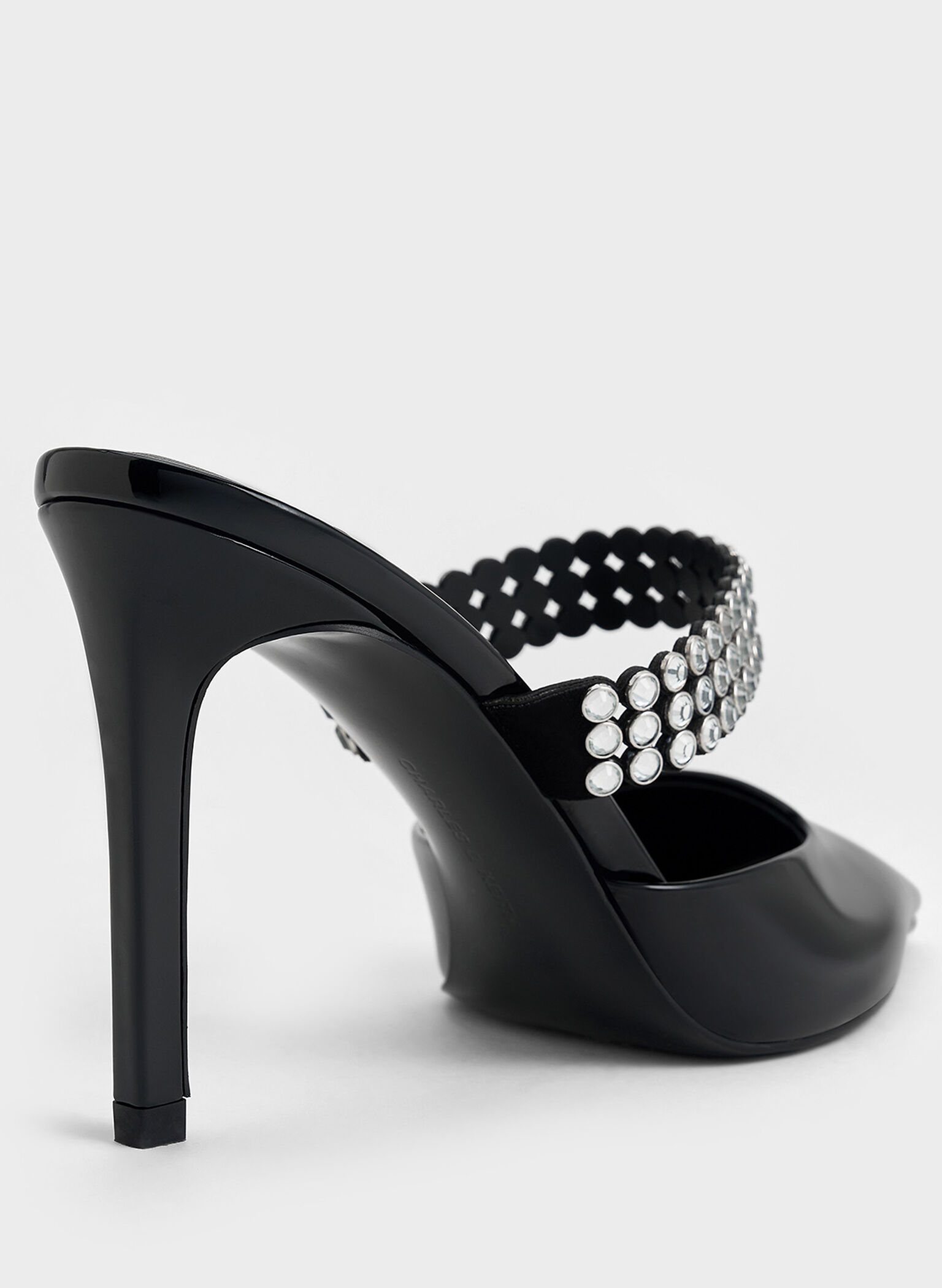 Patent Crystal-Embellished Heeled Mules, Black Patent, hi-res